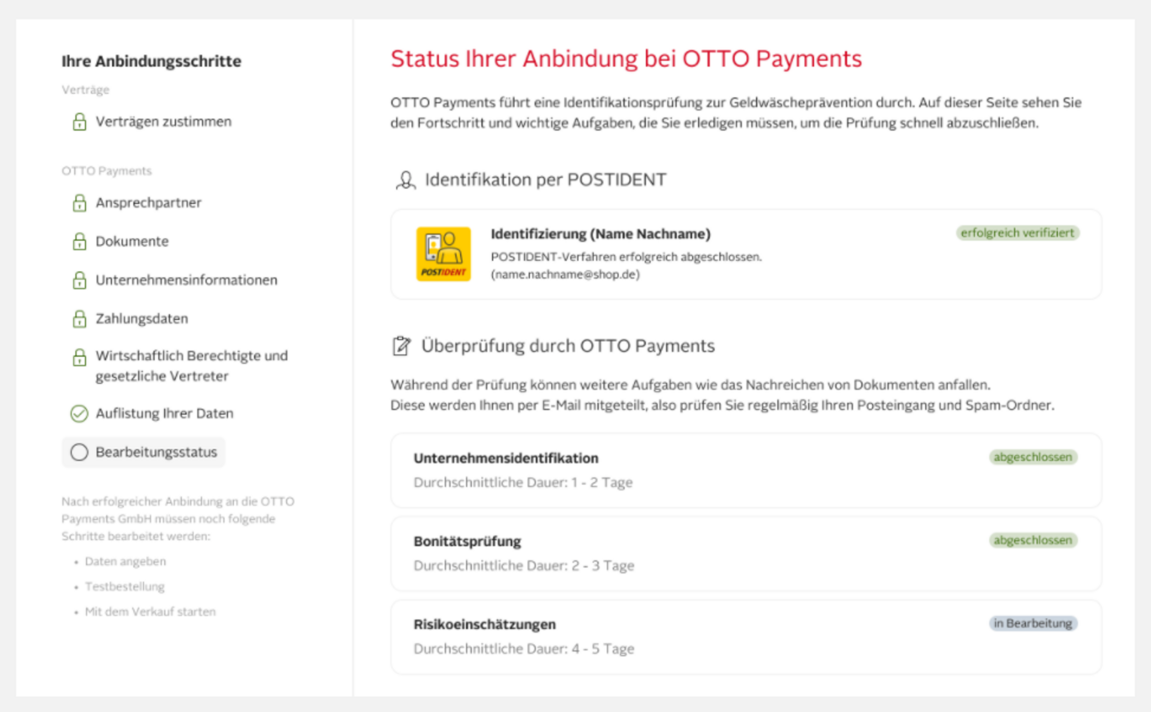 Screenshot vom Vertragsabschluss