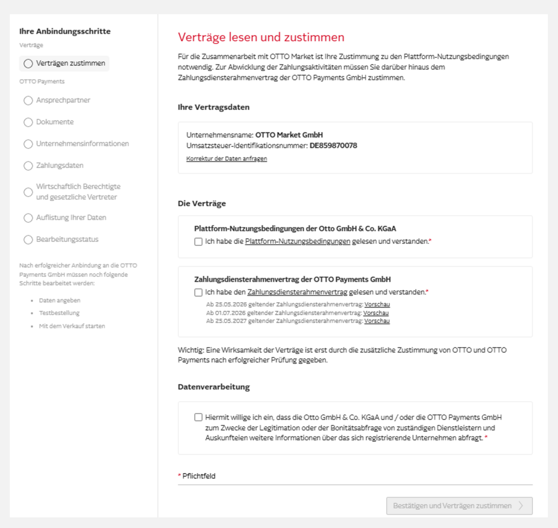 Screenshot des Formulars für Ihre Firmeninformationen